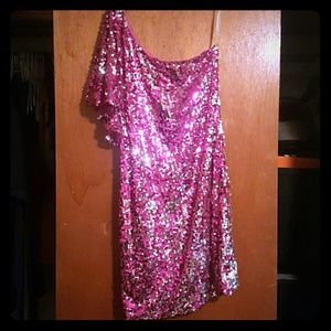 One shouldered Pink/silver sequined party dress